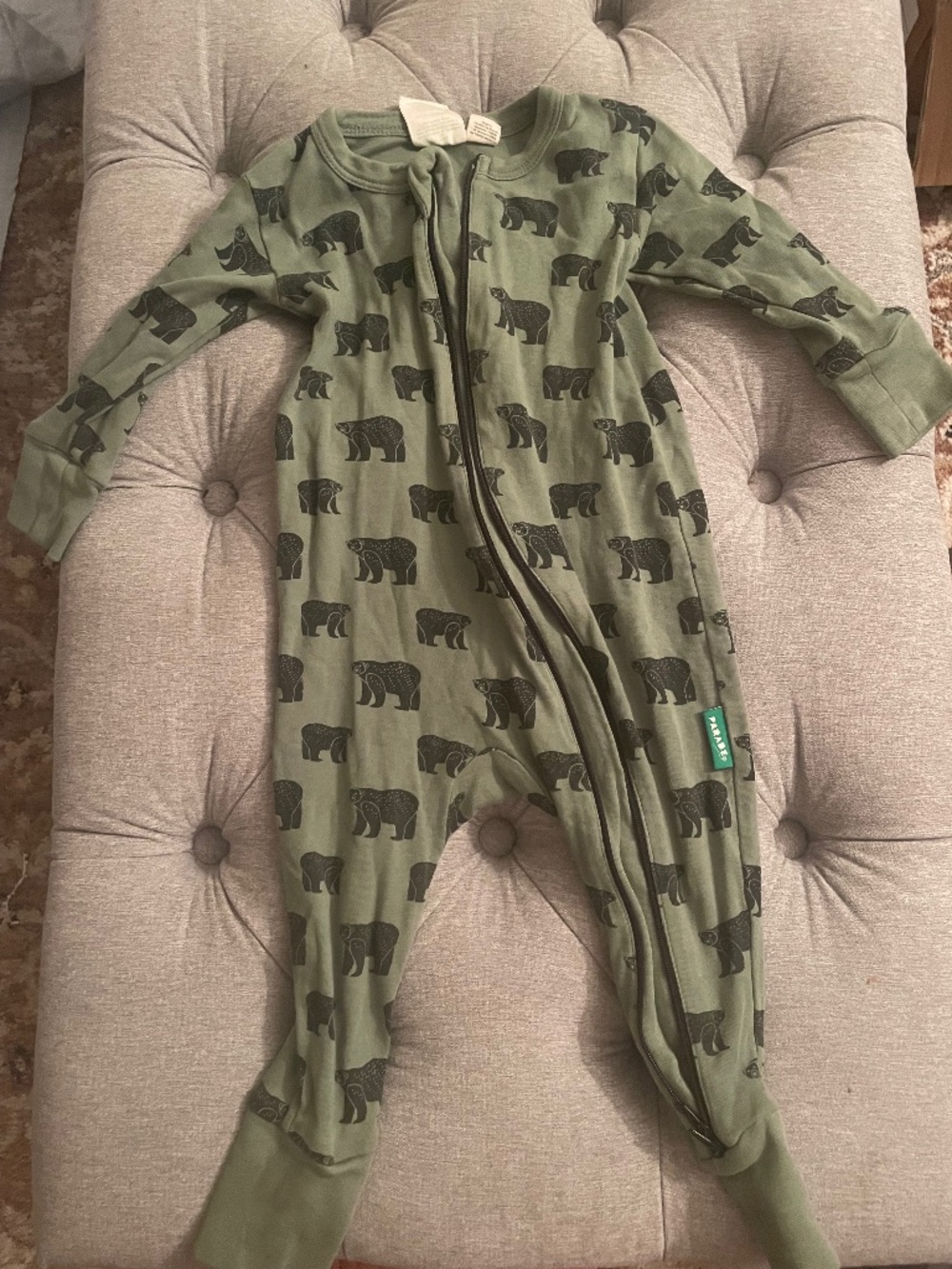 Parade Organics Signature Zip Sleeper Green Bear 18M